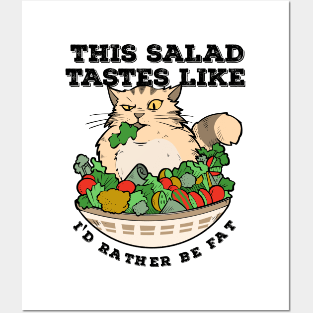 Funny Diet Cat Weightloss Fasting Gym Workout Fitness Salad Wall Art by TellingTales